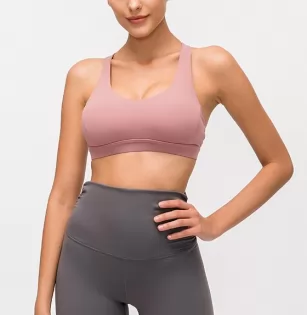 Open-back sports bra with chic shoulder straps for freedom of movement.